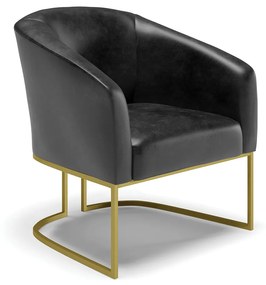 Namoradeira e 2 Poltronas Industrial Dourado Stella Sintético PU D03 - D'Rossi - Preto