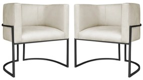 Kit 2 Poltronas Dália Luxo Moderna Estofada Design Sofisticado com Base de Ferro Preto Linho