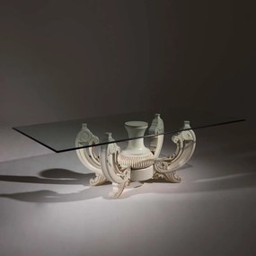 Mesa de Jantar Bella Tampo Vidro Madeira Maciça Design Clássico Avi Móveis