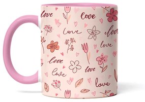 Caneca Amor e Flores Love and Flowers Interior e Alça Rosa