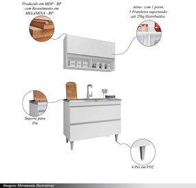 Conjunto Balcão de Cozinha Armário Aéreo Wollo MDP/BP Branco G96 - Gran Belo