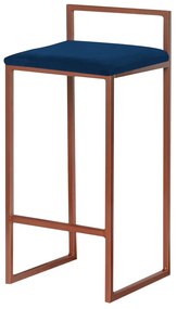 Banqueta Decorativa Selena Base Bronze Veludo Azul G41 - Gran Belo