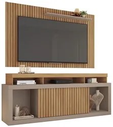 Rack Bancada Com Painel Para TV 65 Pol. Ripado Krome C01 Buriti/Fendi