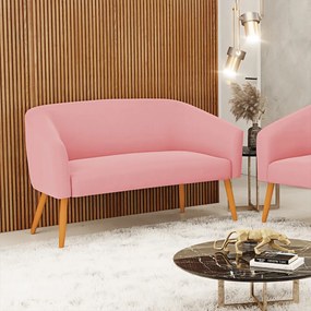 Namoradeira 02 Lugares Stella Suede Rosê Pés Palito Castanho - D'Rossi