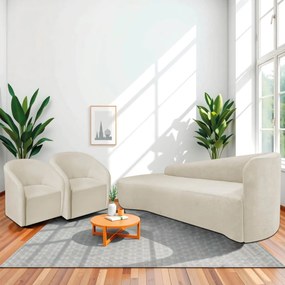 Kit Sofá Curvo França 180cm L.E e 2 Poltronas Luiza Max Conforto, Elegância e Design Moderno Bouclé