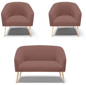 Namoradeira e 2 Poltronas Pé Palito Natural Stella Veludo D03 - D'Rossi - Rose