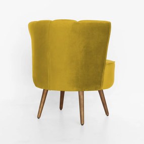Poltrona Pérola Decorativa Pés Palito Veludo Amarelo
