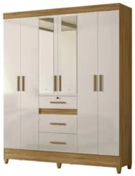 Guarda Roupa Casal 165cm Com Espelho Tati Freijó/Off Z17 - Mpozena