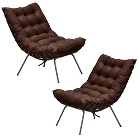 Kit 2 Poltronas Decorativas Sala de Estar Abel Base de Ferro Preto Suede Chocolate G41 - Gran Belo
