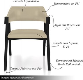 Cadeira Sala de Jantar e Jogos Carteados Madeira Maciça Poker PU Bege/Preto G42 - Gran Belo