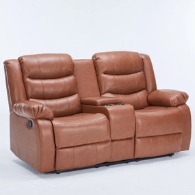 Sofá Reclinável Sala de Cinema 2 Lugares Massagem Aquecimento Hollywood Manual Porta Copos Baú Central PU Caramelo G94 - Gran Belo