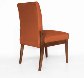 Cadeira De Jantar Aurora Base Madeira Maciça Estofada Suede Telha