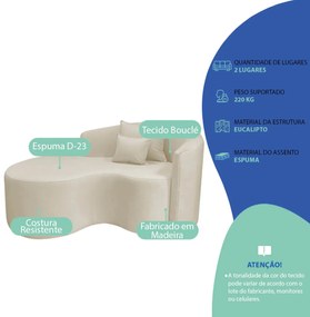 Kit Recamier Curvo Sala de Estar Inglaterra 150cm Lado Esquerdo e Poltrona Orgânica Luxo Amore Bouclé