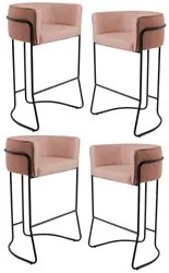 Kit 4 Banquetas Decorativas Base Aço Preto Betina C-105 Linho Rosê - D
