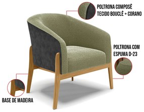 Poltrona Decorativa Base Madeira Stella PU Preto/Bouclê D03 - D'Rossi - Pistache