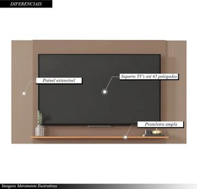 Painel Extensível 180cm Átomo TV até 65 Polegadas Prateleira Sued/Freijo G11-  Gran Belo