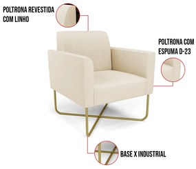 Poltrona Base X Industrial Dourado Marisa Linho - A19 Bege