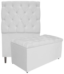 Kit Cabeceira e Calçadeira Liverpool 90 cm Solteiro Corano Branco - ADJ Decor