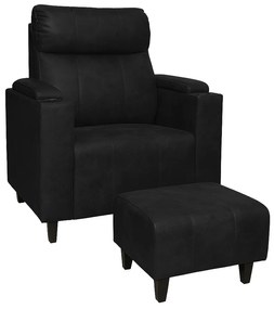 Poltrona do Papai com Puff USB e Porta Copos Ravella PU Preto R04 - D'Rossi