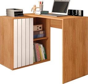 Mesa para Computador Amel Home 140cm Porta Ripada de Correr MDP Freijo/OffWhite G11 - Gran Belo