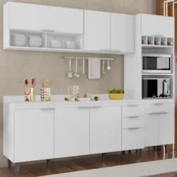 Armário de Cozinha Com Tampo CP02 240cm Pérola Branco Z34     - Mpozen