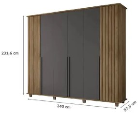 Guarda Roupa Ripado França 6 Portas Cinamomo/Grafite – RV Móveis