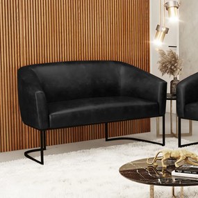 Sofá 2 Lugares Namoradeira Industrial Preto Stella Sintético PU D03 - D'Rossi - Preto