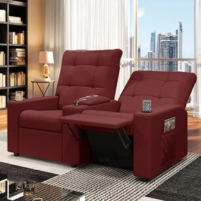 Poltrona do Papai Reclinável Sala de Cinema Movie 2 Lugares Manual Baú USB PU Vermelho G23