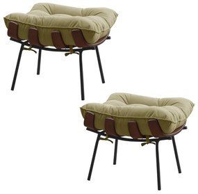 Kit 2 Puffs Decorativos Sala de Estar Abel Base de Madeira Preto Veludo Bege G41 - Gran Belo
