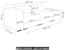 Sofá 4 Lugares 323cm Com Puff Direito Fay Linho Cinza Z55 - Mpozenato