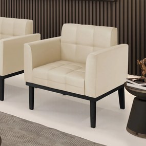 Poltrona Decorativa Karen Pés Fixo em Madeira Preto PU Bege G19 - Gran Belo