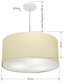 Lustre Pendente Cilíndrico Md-4219 Cúpula em Tecido 55x25cm Algodão Crú - Bivolt