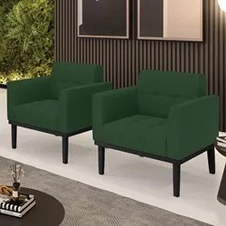 Poltrona Base Madeira Preto Kit 2 Ana Veludo Verde - Ibiza