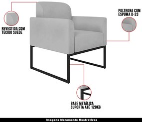 Kit 2 Poltronas Decorativas Isabella Base Industrial Suede Cinza/Preto G19