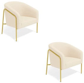 Poltrona Sala Industrial Alta Dourado Kit 2 Stella Veludo D03 - D'Rossi - Bege