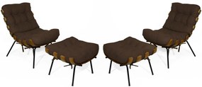 Kit 2 Poltronas Costela Com 2 Puff Costela Suede Marrom
