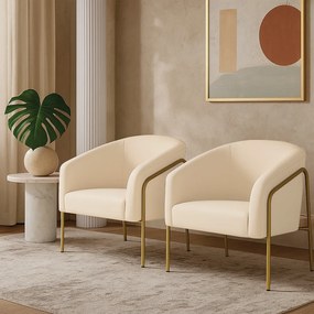Poltrona Sala Industrial Alta Dourado Kit 2 Stella Veludo D03 - D'Rossi - Bege