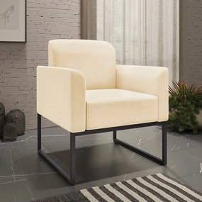 Poltrona Decorativa Isabella Base Industrial Suede Bege/Preto G19 - Gran Belo