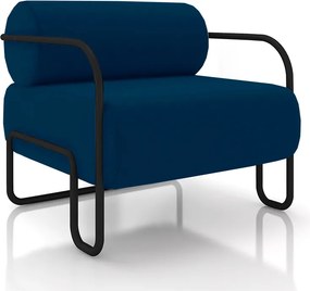 Poltrona Decorativa Sala de Estar Polatsk Base Industrial de Ferro Veludo Azul G33 - Gran Belo