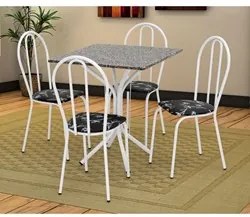 Jogo de Mesa e 04 Cadeiras Thais com Tampo Granito Branca/Assento Pret