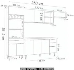 Armário de Cozinha CP04 Para Pia 150cm Pérola Z34 Branco    - Mpozenat