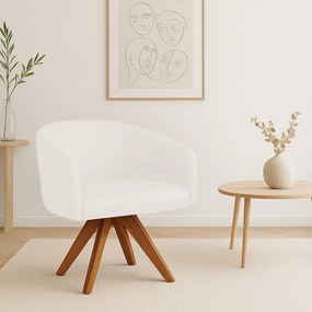 Poltrona Sala Base Giratória Madeira Arielle Sintético Pu Branco D03 - D'Rossi