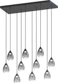 Pendente Led Vidro Fume E Aluminio Preto 50W 3000K Drop