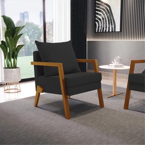 Poltrona Alice Veludo Preto Base de Madeira D03 - D'Rossi