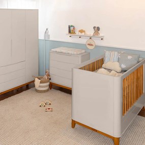 Kit Quarto Infantil Boom com Pés Square Mel - Berço + Guarda-Roupa + Cômoda 4 Gavetas - Areia Fosco