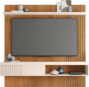 Painel TV 65 Pol 180cm Bancada Suspensa Ripado Luana Freijó/Off White C01 - D'Rossi