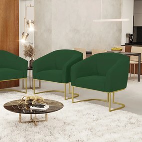 Cadeira Sala de Jantar Base Industrial Dourado Kit 2 Stella Veludo D03 - D'Rossi - Verde
