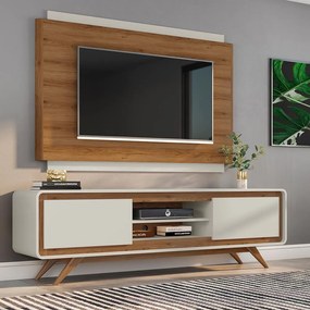 Rack Decorativo 2 Portas Pés de Madeira Maverick Nature/OffWhite G21 - Gran Belo