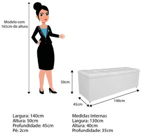 Calçadeira Estofada Manchester 140 cm Casal Corano Branco - ADJ Decor