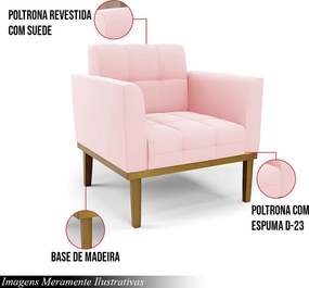 Poltrona Decorativa Karen Pés Fixo em Madeira Castanho Suede Rosa Bebê G19 - Gran Belo